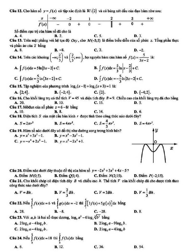 Đề thi thử THPT Quốc gia 2022 môn Toán Chuyên Hạ Long (lần 3)
