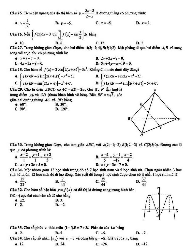Đề thi thử THPT Quốc gia 2022 môn Toán Chuyên Hạ Long (lần 3)