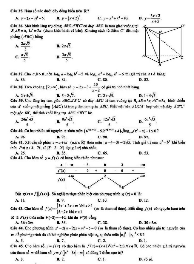 Đề thi thử THPT Quốc gia 2022 môn Toán Chuyên Hạ Long (lần 3)
