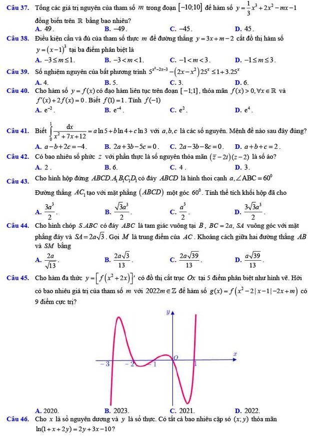 Đề thi thử THPT Quốc gia 2022 môn Toán Đề số 25