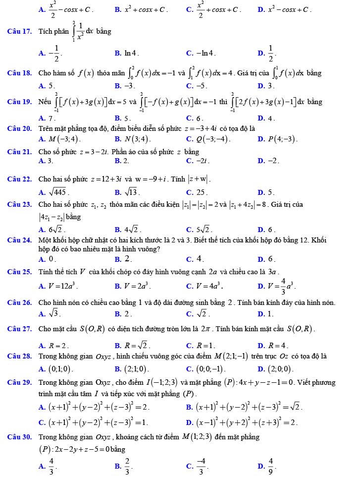 Đề thi thử THPT Quốc gia 2022 môn Toán Đề số 26