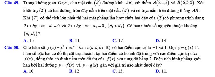 Đề thi thử THPT Quốc gia 2022 môn Toán Đề số 26