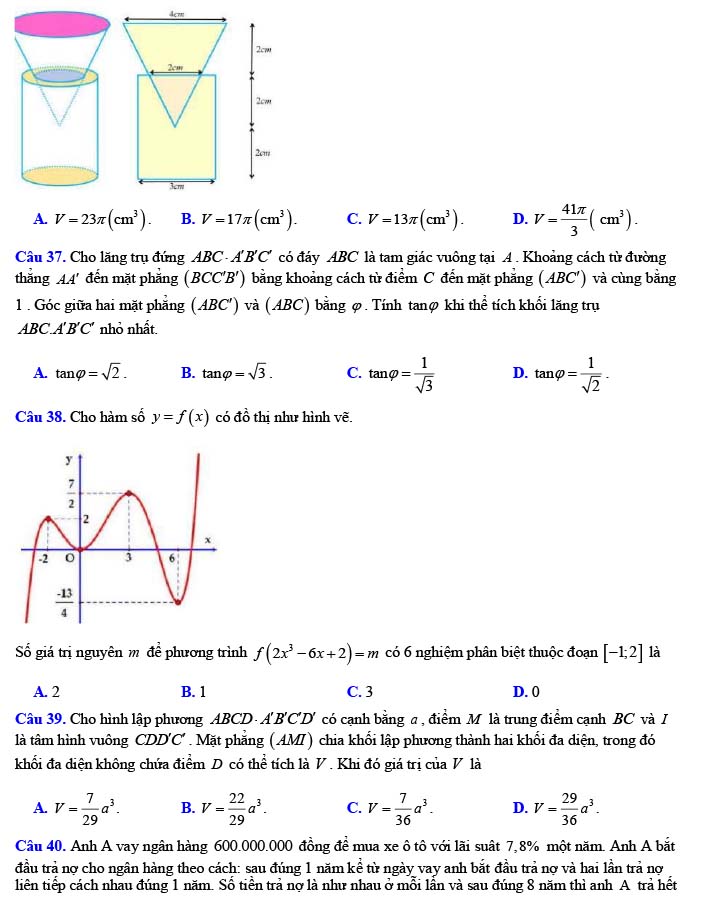 Đề thi thử THPT Quốc gia 2022 môn Toán Hàn Thuyên - Bắc Ninh (lần 1)