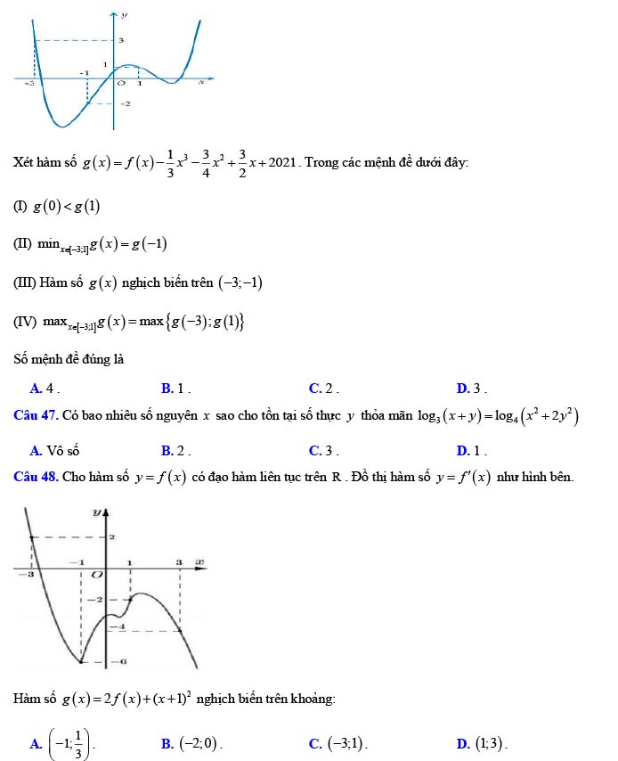 Đề thi thử THPT Quốc gia 2022 môn Toán Hàn Thuyên - Bắc Ninh (lần 1)