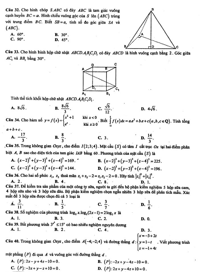 Đề thi thử THPT Quốc gia 2022 môn Toán Sở GD&ĐT Nghệ An