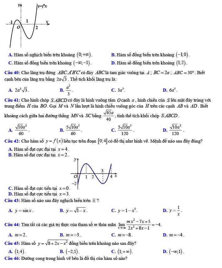 Đề thi thử THPT Quốc gia 2022 môn Toán Trần Phú - Vĩnh Phúc (lần 1)