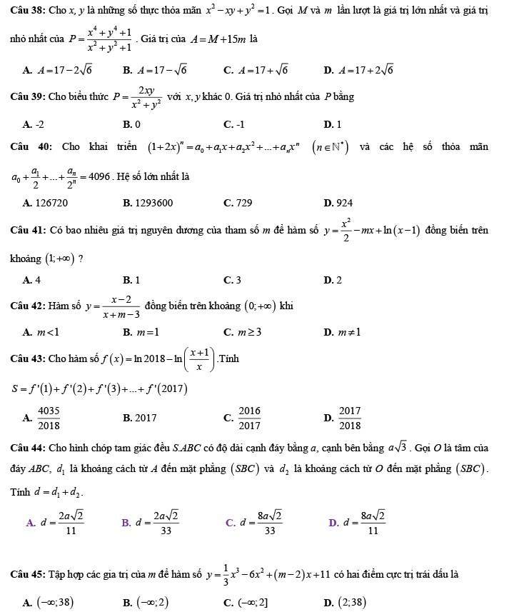 Đề thi thử THPT Quốc gia 2022 môn Toán Đề số 27
