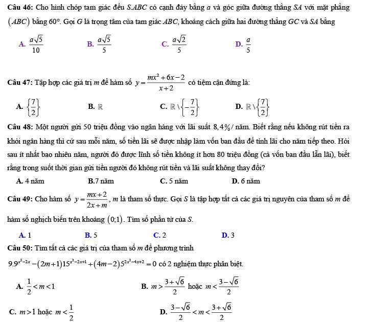 Đề thi thử THPT Quốc gia 2022 môn Toán Đề số 27