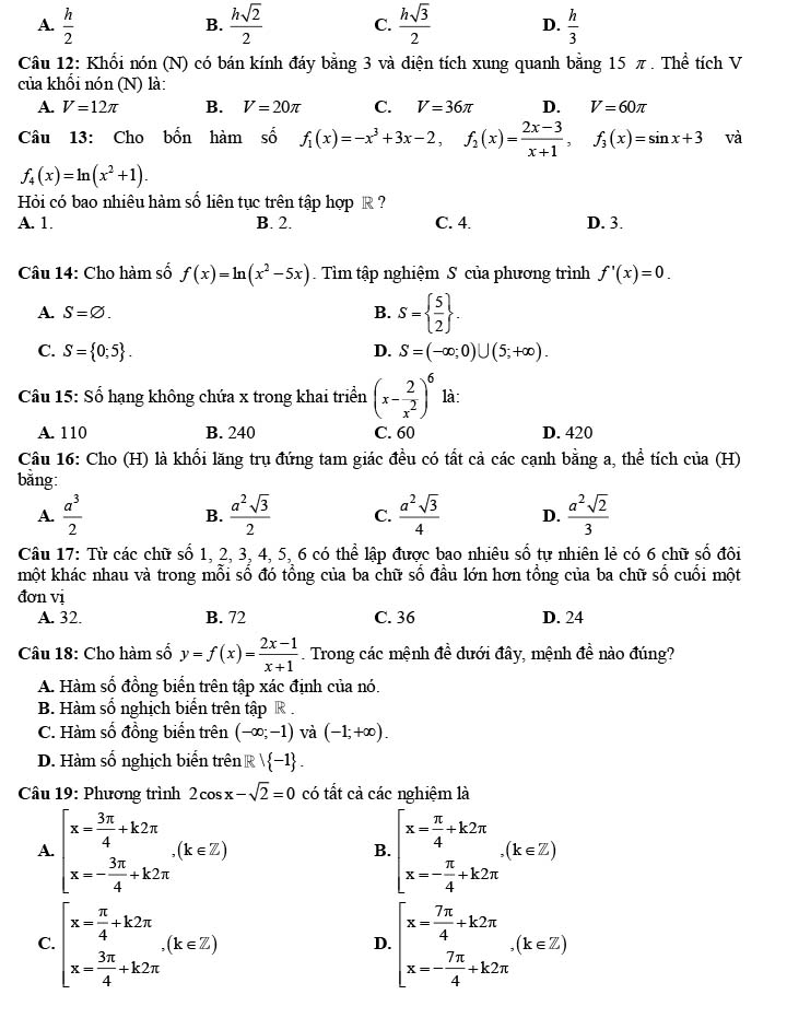 Đề thi thử THPT Quốc gia 2022 môn Toán Đề số 28