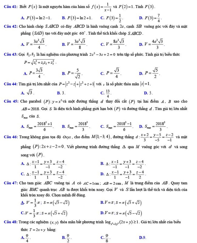 Đề thi thử THPT Quốc gia 2022 môn Toán Đề số 29