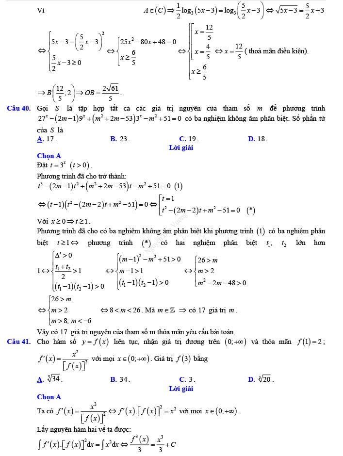 Đáp án đề thi thử THPT Quốc gia 2022 môn Toán Đề số 22