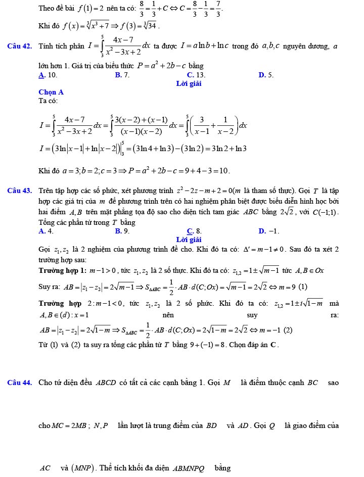 Đáp án đề thi thử THPT Quốc gia 2022 môn Toán Đề số 22