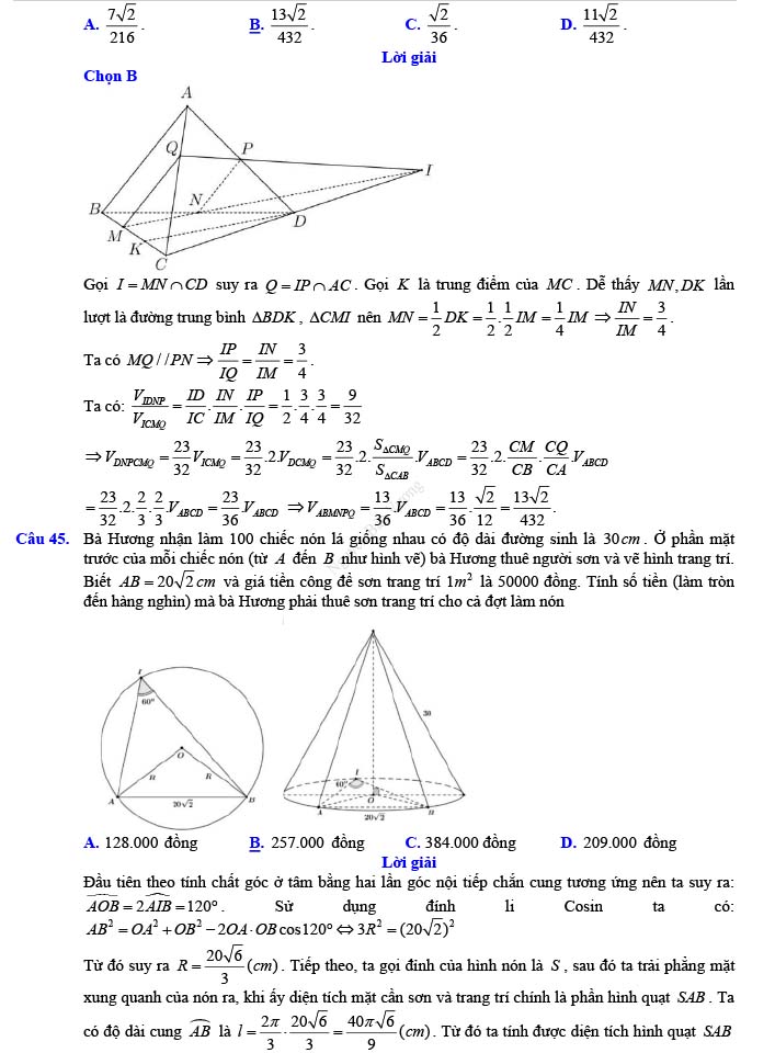Đáp án đề thi thử THPT Quốc gia 2022 môn Toán Đề số 22