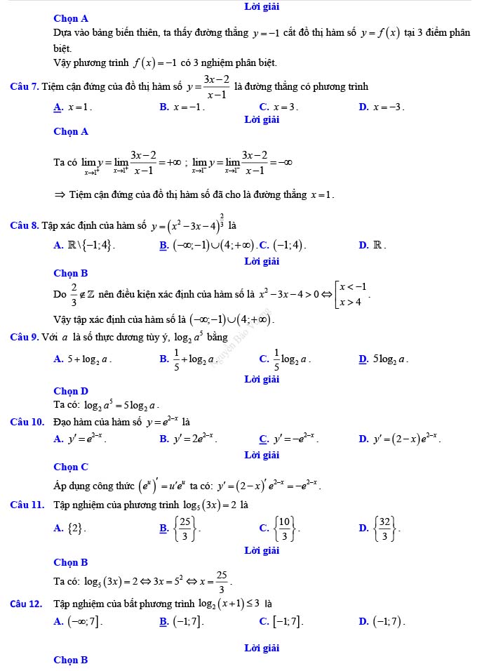 Đáp án đề thi thử THPT Quốc gia 2022 môn Toán Đề số 22