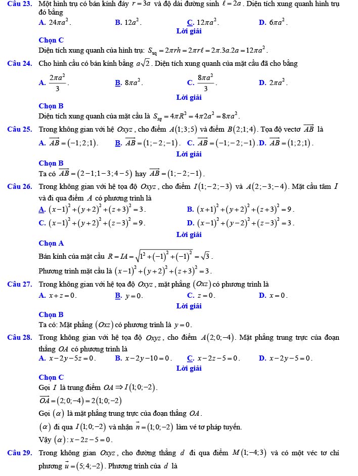 Đáp án đề thi thử THPT Quốc gia 2022 môn Toán Đề số 22