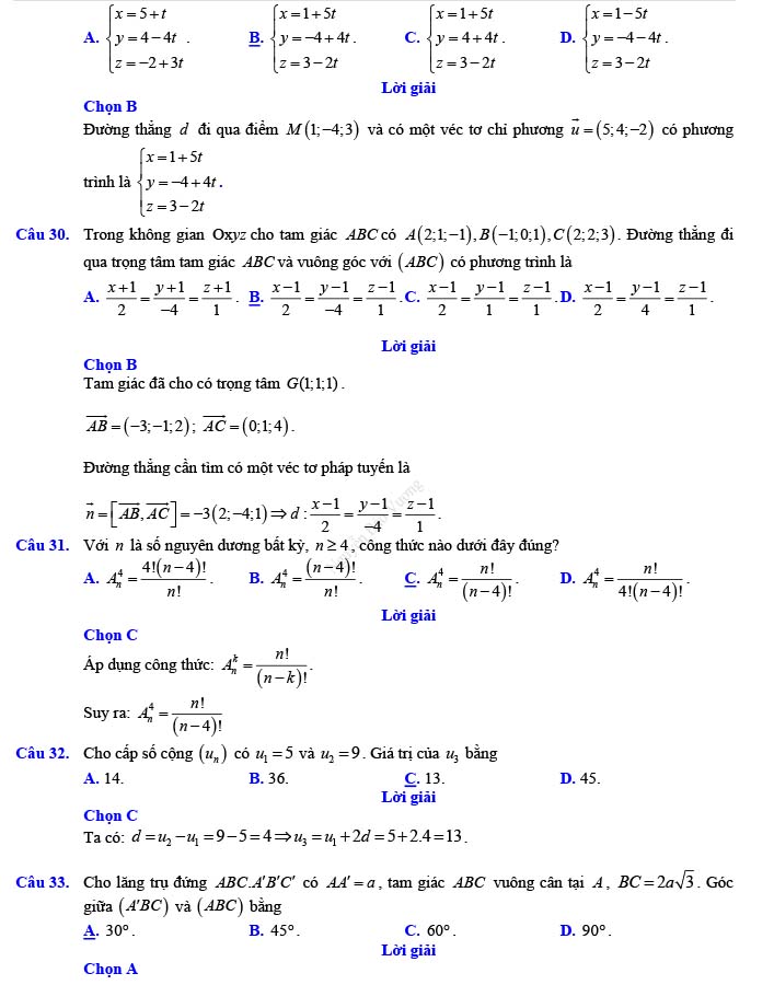 Đáp án đề thi thử THPT Quốc gia 2022 môn Toán Đề số 22