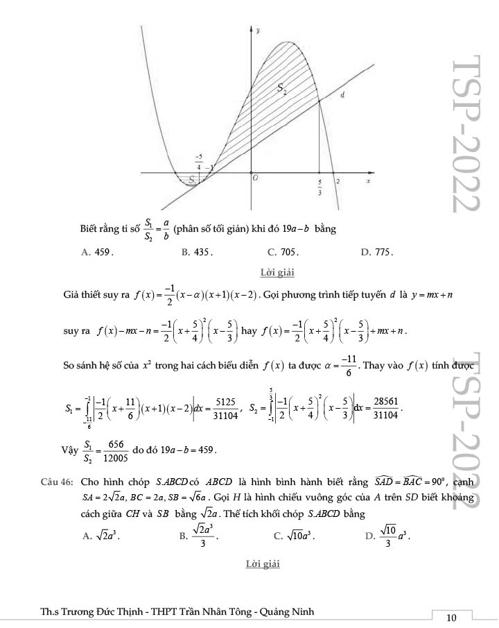 Đề thi thử THPT Quốc gia 2022 môn Toán Đông Triều - Quảng Ninh