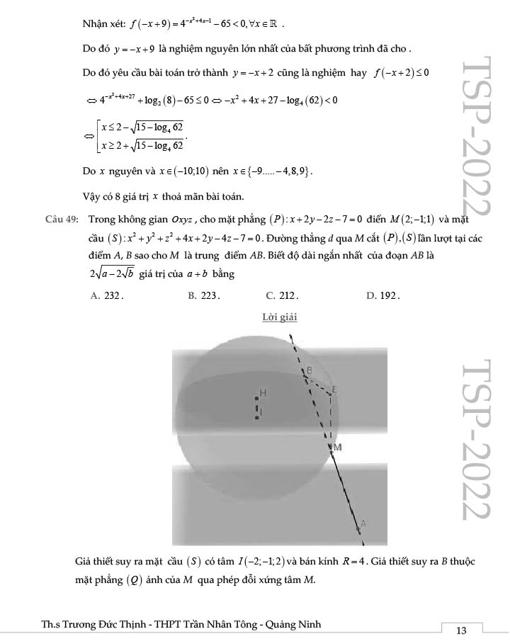 Đề thi thử THPT Quốc gia 2022 môn Toán Đông Triều - Quảng Ninh