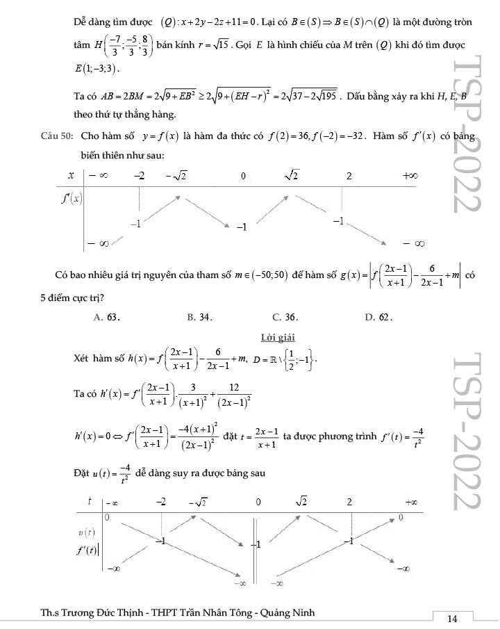 Đề thi thử THPT Quốc gia 2022 môn Toán Đông Triều - Quảng Ninh