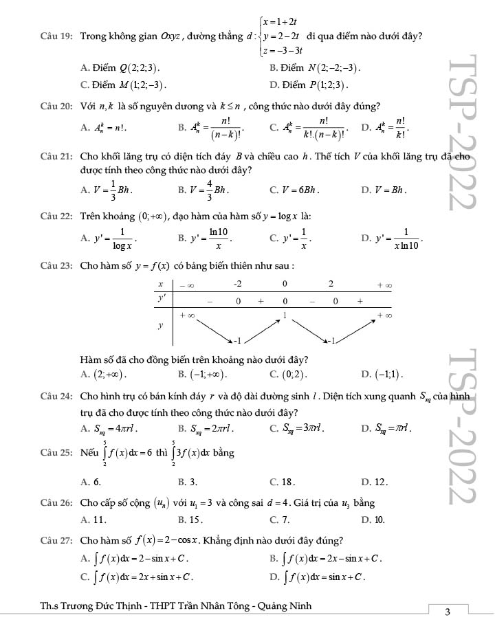 Đề thi thử THPT Quốc gia 2022 môn Toán Đông Triều - Quảng Ninh