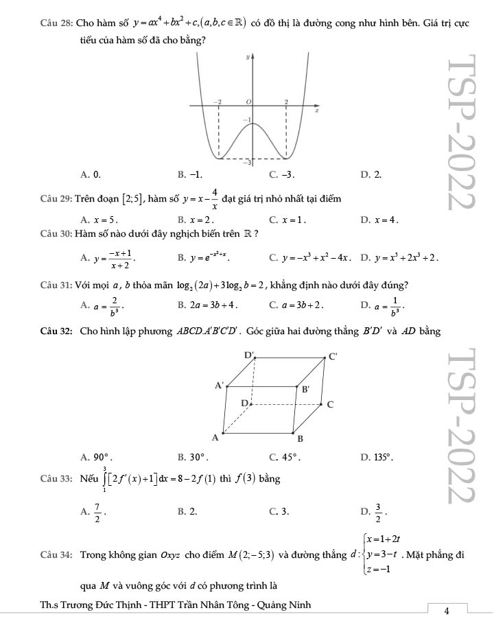 Đề thi thử THPT Quốc gia 2022 môn Toán Đông Triều - Quảng Ninh