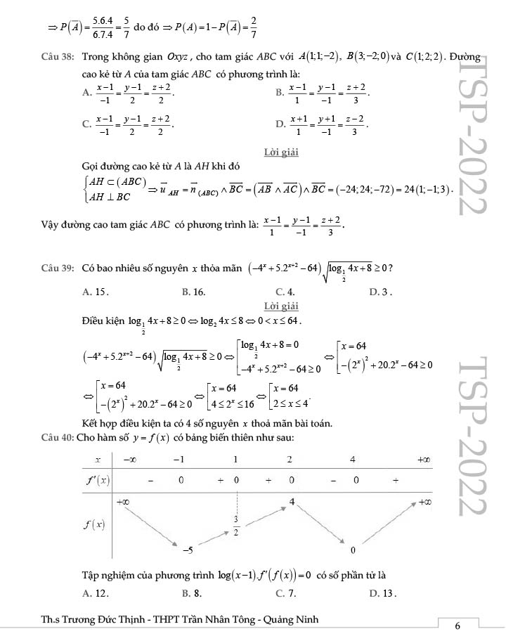 Đề thi thử THPT Quốc gia 2022 môn Toán Đông Triều - Quảng Ninh