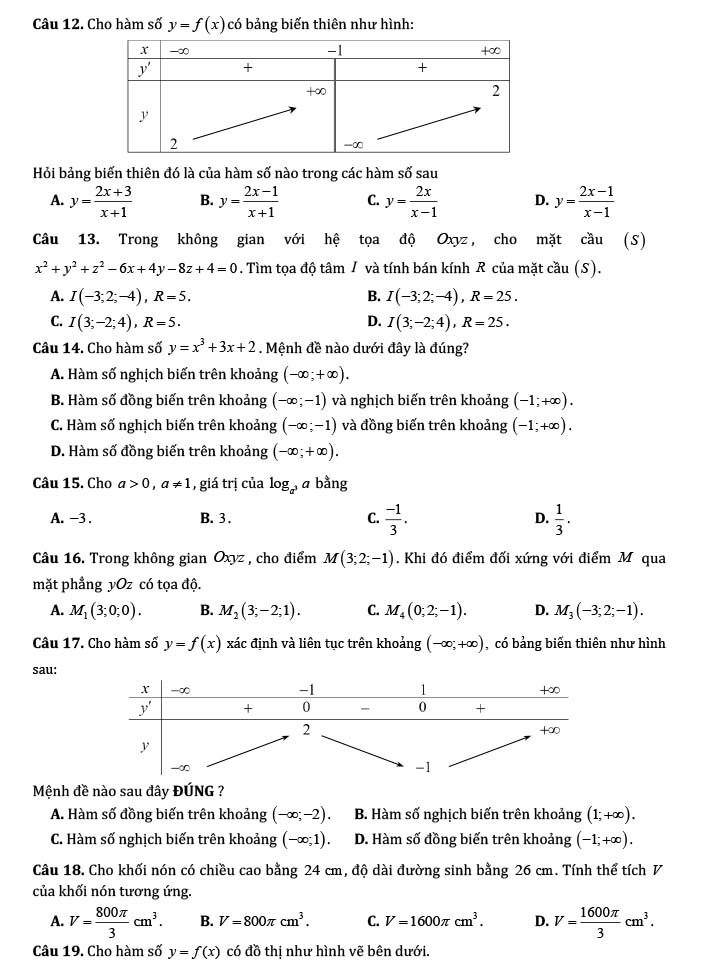 Đề thi thử THPT Quốc gia 2022 môn Toán Đô Lương 1 - Nghệ An