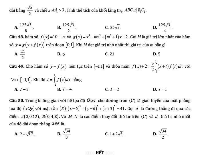 Đề thi thử THPT Quốc gia 2022 môn Toán Đô Lương 1 - Nghệ An