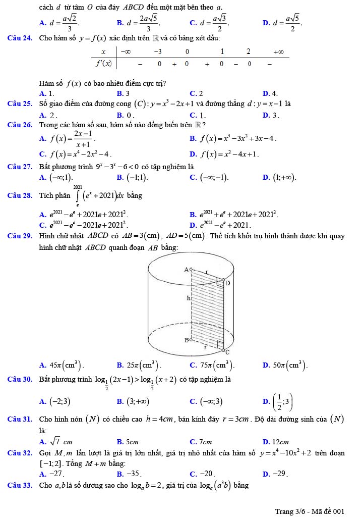 Đề thi thử THPT Quốc gia 2022 môn Toán Lê Lai - Thanh Hóa (lần 2)