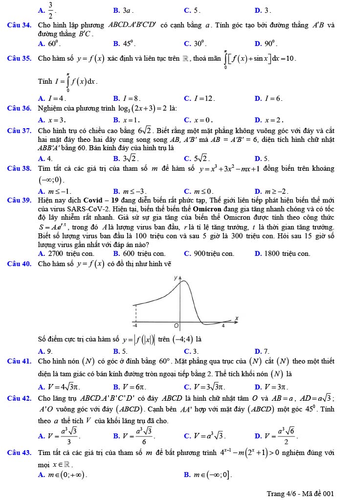 Đề thi thử THPT Quốc gia 2022 môn Toán Lê Lai - Thanh Hóa (lần 2)