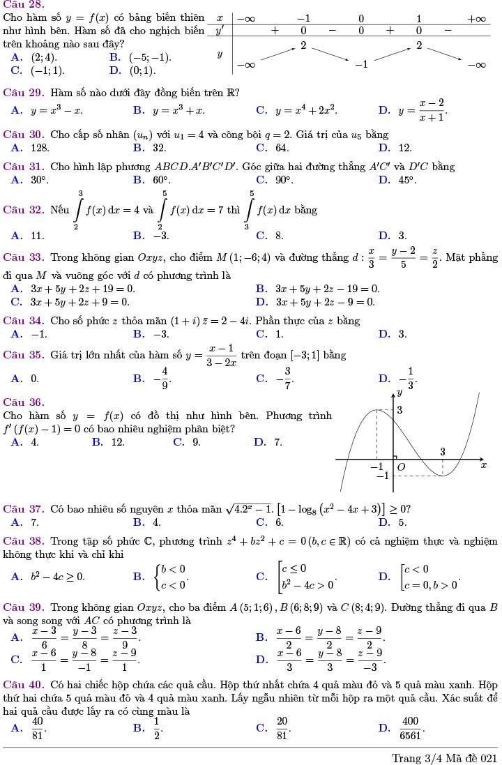 Đề thi thử THPT Quốc gia 2022 môn Toán Sở GD&ĐT Bình Thuận