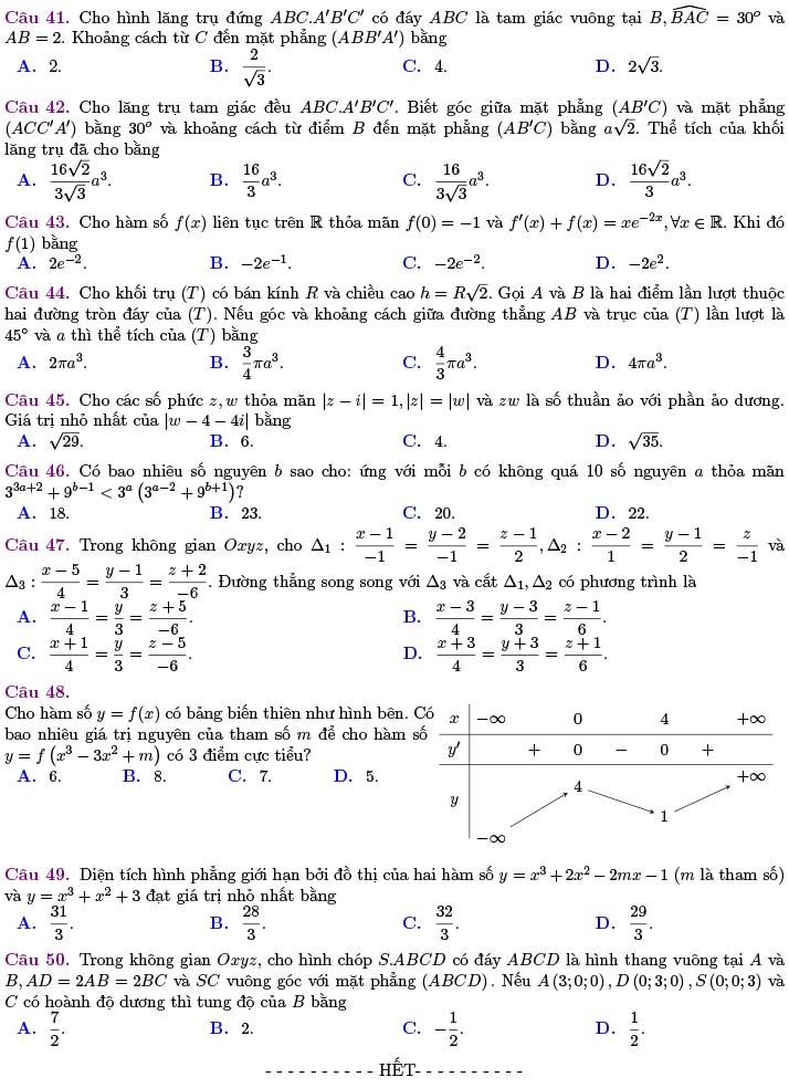 Đề thi thử THPT Quốc gia 2022 môn Toán Sở GD&ĐT Bình Thuận