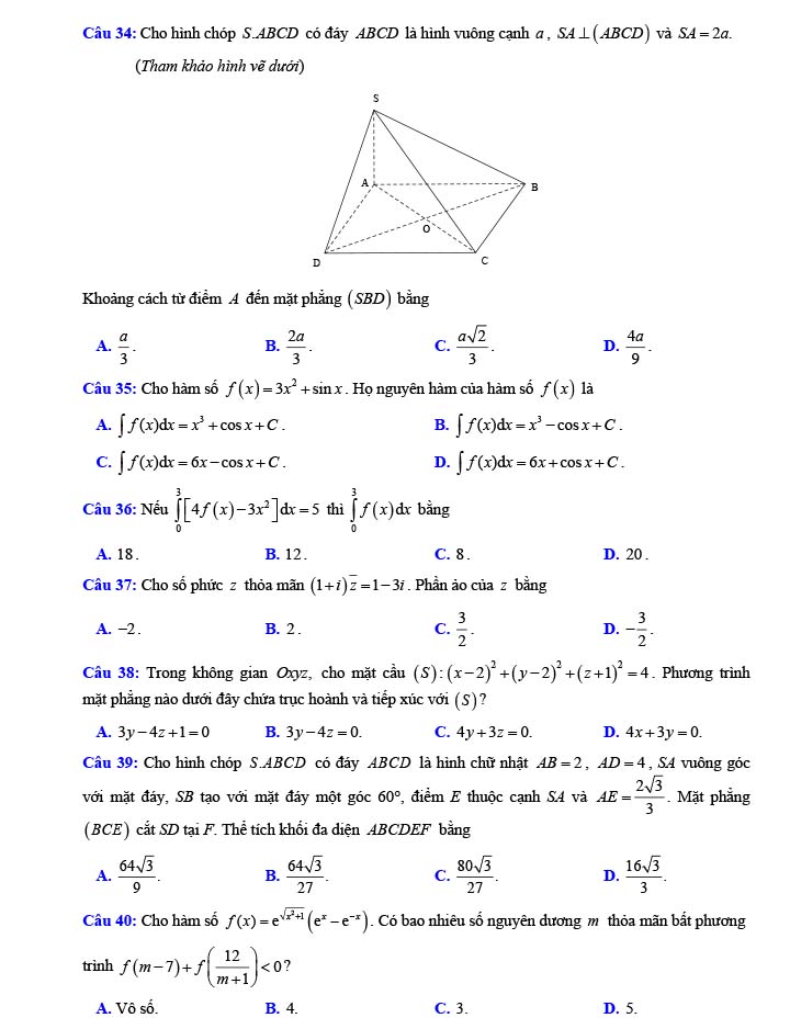Đề thi thử THPT Quốc gia 2022 môn Toán Sở GD&ĐT Sơn La