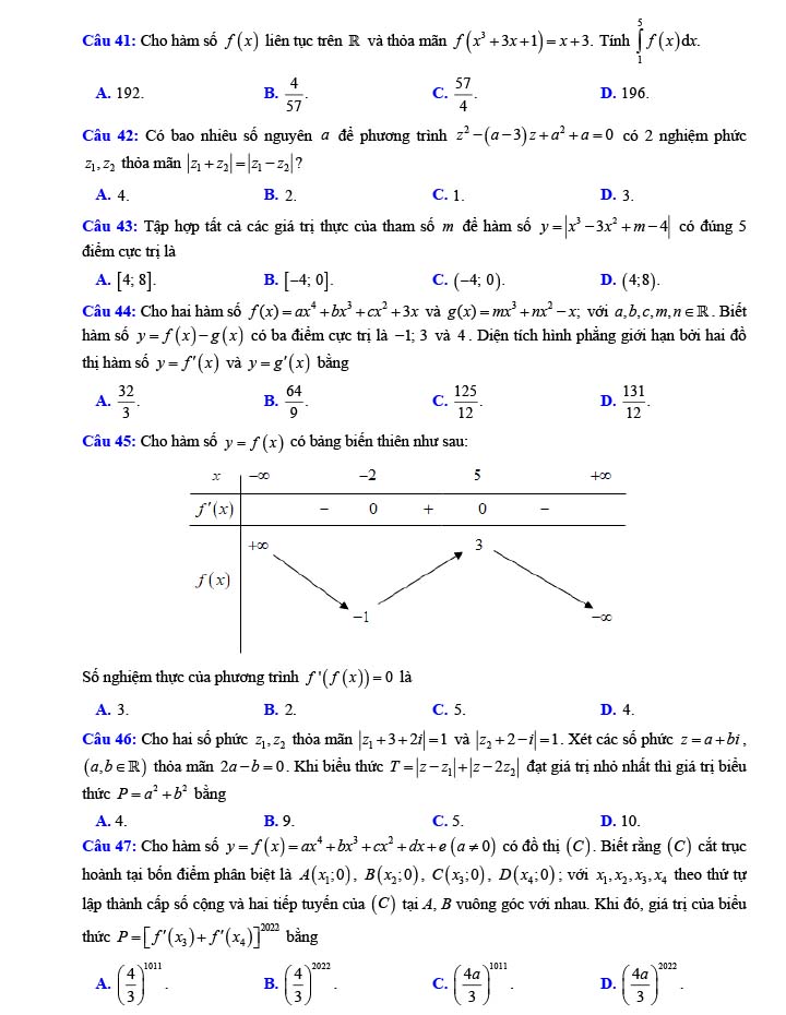 Đề thi thử THPT Quốc gia 2022 môn Toán Sở GD&ĐT Sơn La