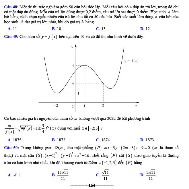 Đề thi thử THPT Quốc gia 2022 môn Toán Sở GD&ĐT Sơn La