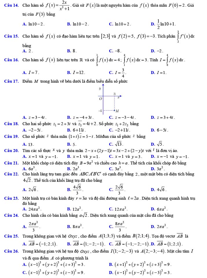 Đề thi thử THPT Quốc gia 2022 môn Toán Đề số 22