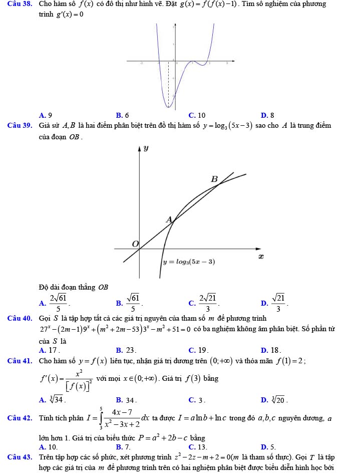 Đề thi thử THPT Quốc gia 2022 môn Toán Đề số 22