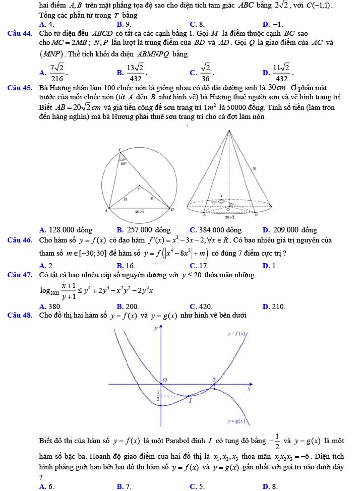 Đề thi thử THPT Quốc gia 2022 môn Toán Đề số 22