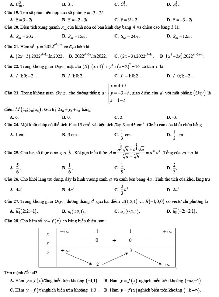 Đề thi thử THPT Quốc gia 2022 môn Toán Đồng Lộc - Hà Tĩnh