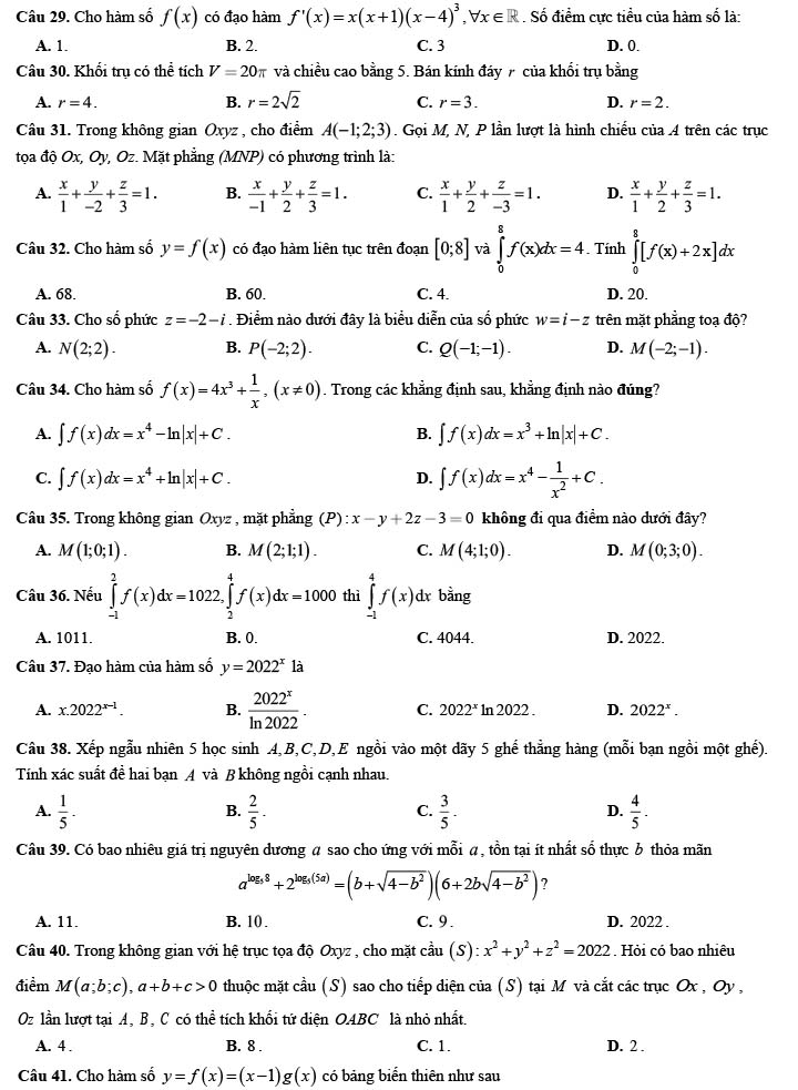 Đề thi thử THPT Quốc gia 2022 môn Toán Đồng Lộc - Hà Tĩnh