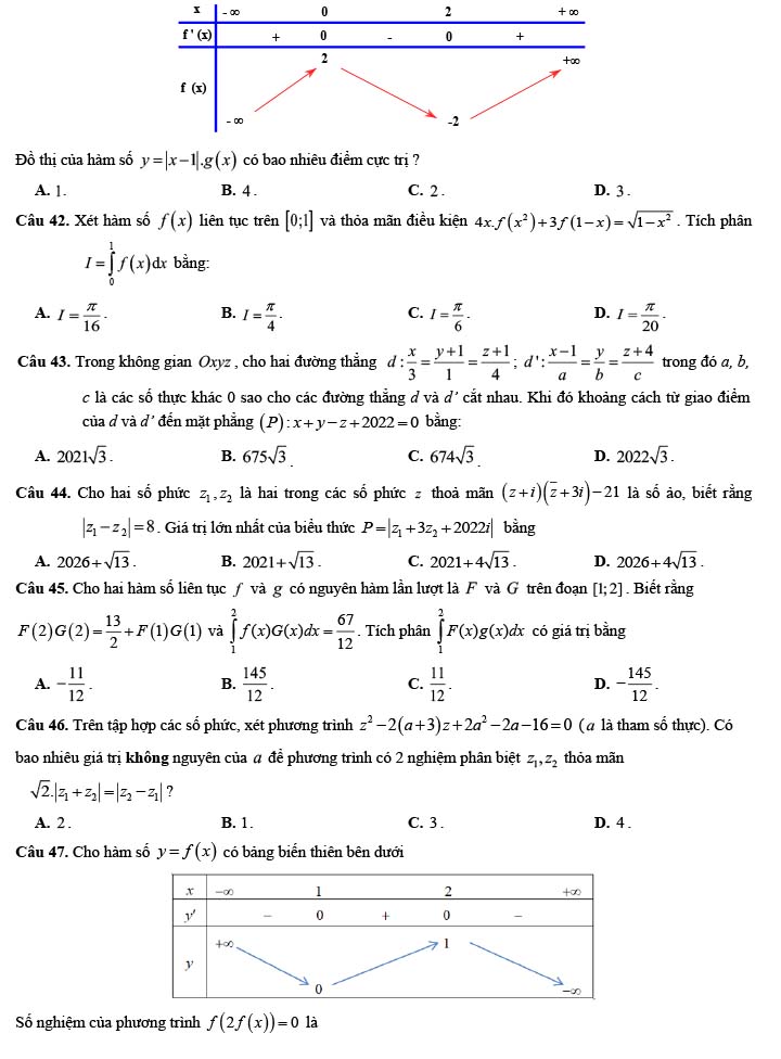Đề thi thử THPT Quốc gia 2022 môn Toán Đồng Lộc - Hà Tĩnh