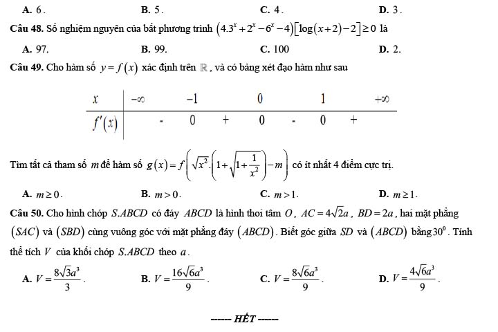 Đề thi thử THPT Quốc gia 2022 môn Toán Đồng Lộc - Hà Tĩnh