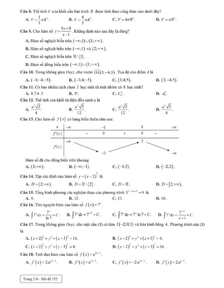 Đề thi thử THPT Quốc gia 2022 môn Toán Kim Liên - Hà Nội (lần 1)