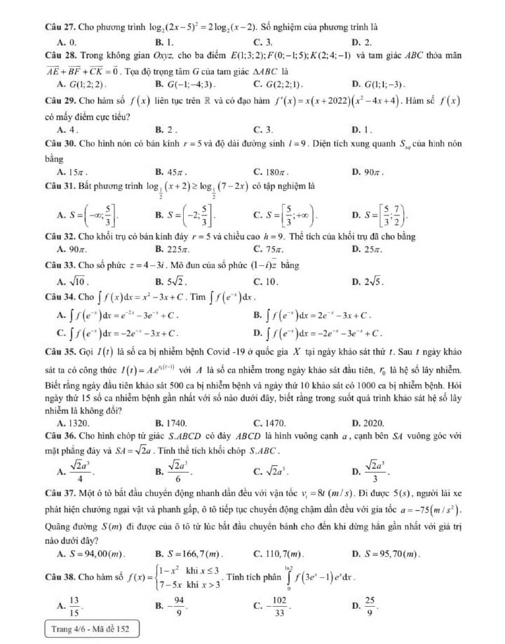 Đề thi thử THPT Quốc gia 2022 môn Toán Kim Liên - Hà Nội (lần 1)