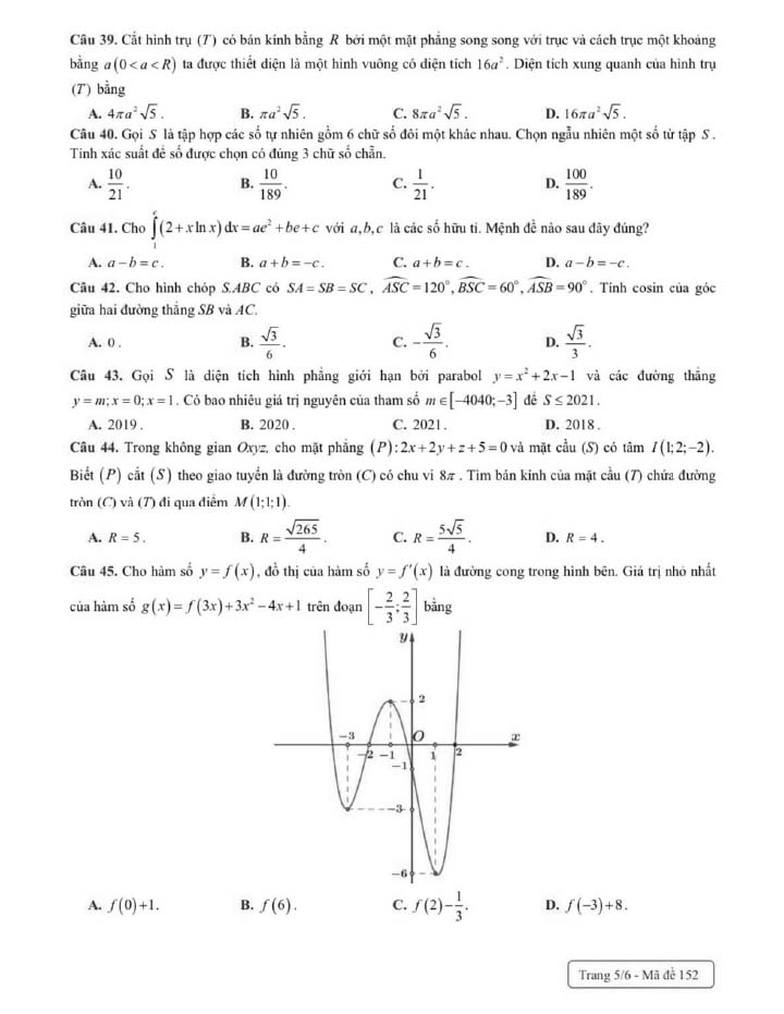 Đề thi thử THPT Quốc gia 2022 môn Toán Kim Liên - Hà Nội (lần 1)