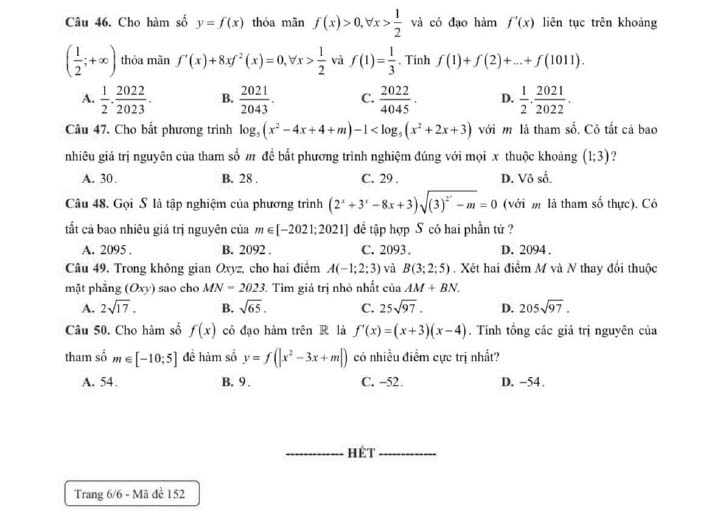 Đề thi thử THPT Quốc gia 2022 môn Toán Kim Liên - Hà Nội (lần 1)