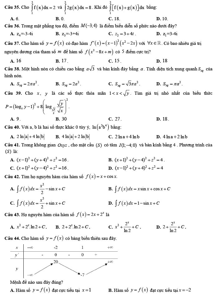 Đề thi thử THPT Quốc gia 2022 môn Toán Ngô Gia Tự - Đắk Lắk