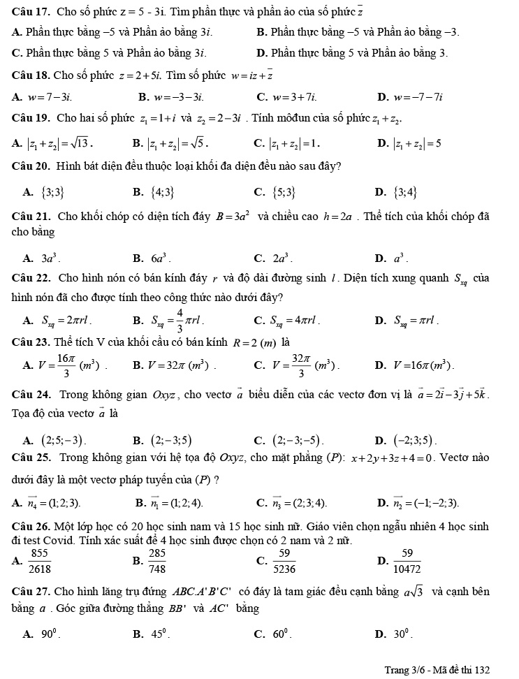 Đề thi thử THPT Quốc gia 2022 môn Toán Sở GD&ĐT Bạc Liêu cụm 3