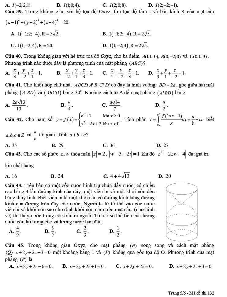 Đề thi thử THPT Quốc gia 2022 môn Toán Sở GD&ĐT Bạc Liêu cụm 3