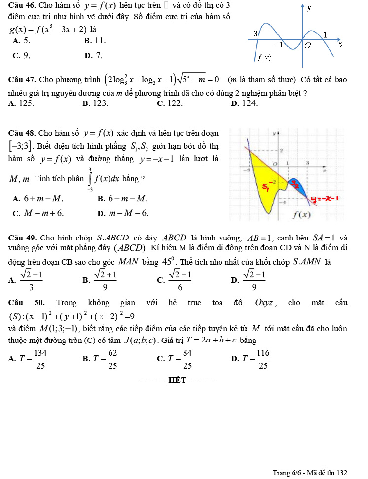 Đề thi thử THPT Quốc gia 2022 môn Toán Sở GD&ĐT Bạc Liêu cụm 3